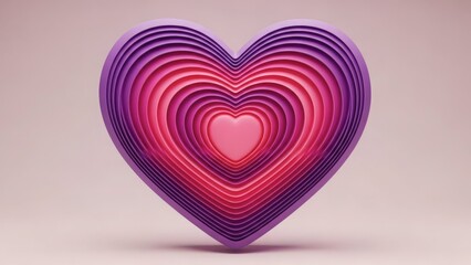Layered paper heart with concentric pink and purple layers, creating a 3D effect. Soft pastel background, conveying warmth and creativity.