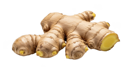Fresh ginger root rhizome spice ingredient natural organic culinary staple health food transparent background black background