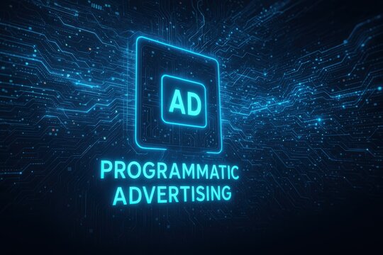 Dynamic programmatic advertising visualized in digital data streams futuristic environment high-tech viewpoint digital concept