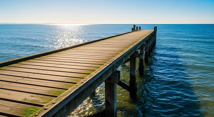 Fototapeta premium Pier into the Horizon - A Tranquil Coastal Escape.