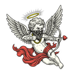 Vintage Cupid with Bandana and Tattoos Vector Art