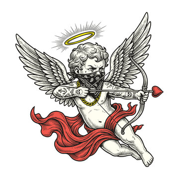 Vintage Cupid with Bandana and Tattoos Vector Art