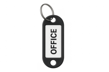 Plastic key tag with office word on transparent background