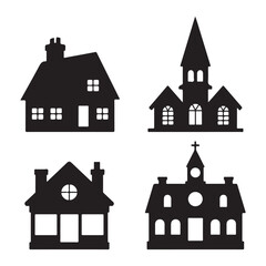 Traditional cottage house silhouette icon for rural village illustration