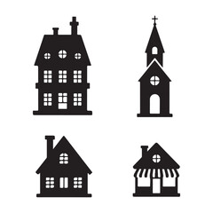 Small village church silhouette icon for countryside religious art