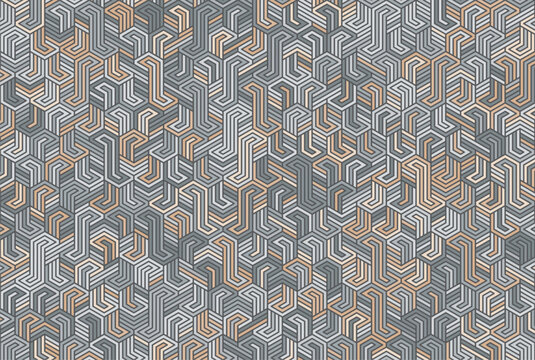 Seamless isometric pattern with complex 3D maze lines
Abstract geometric background with interlocking hexagonal shapes