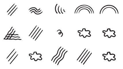 a collection of minimalistic line art icons representing weather patterns and abstract shapes on transparent background silhouette high quality professional detailed modern elegant stylish clean crisp