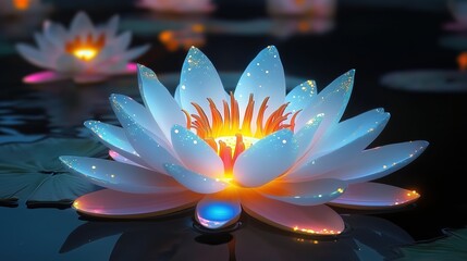 Glowing Lotus Flowers on Water
