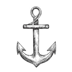 Hand-Drawn Anchor Sketch Icon, Nautical Line Symbol, Transparent Background