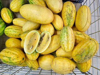 Yellow watermelon. Hybrid of watermelon and melon