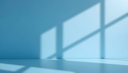 Fototapeta premium Minimalist Blue Wall with Soft Shadow Patterns from Window Light