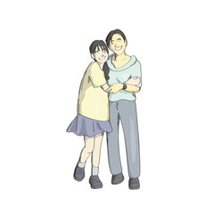 mother and daughter smiling and hugging each other illustration vector sketch with black lines