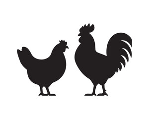 hen & rooster silhouette, hen & Chicken family, farm bird silhouettes, large tail feathers rooster, crowing rooster vector silhouette design set collection, hen silhouette, rooster silhouette