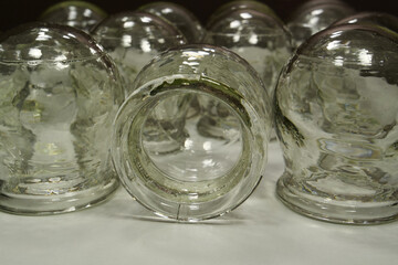 Glass medical cups for medical purposes, rehabilitation, increasing blood flow