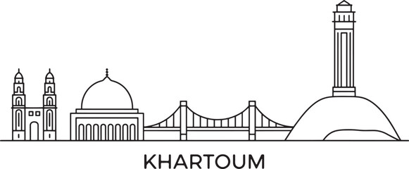 Khartoum sudan vector skyline line background cityscape panorama illustration with bridge © lok0077