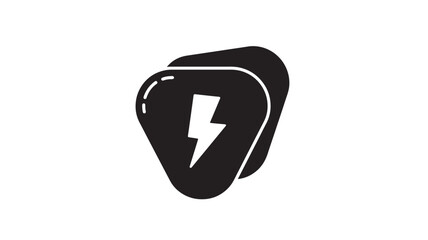 A striking black guitar pick design featuring a bold lightning bolt graphic perfect for music themes on transparent background silhouette high quality professional detailed modern elegant