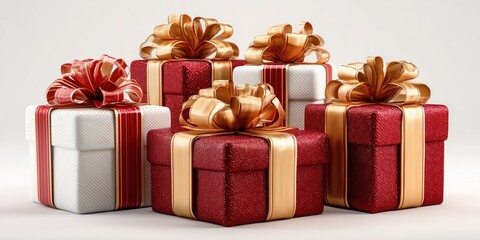 Red and White Gift Boxes with Gold Ribbons and Bows