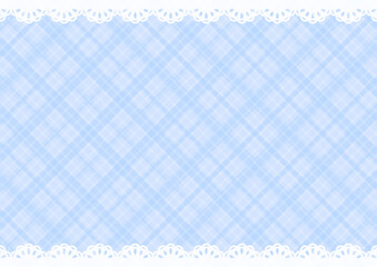 背景　レースの飾りと斜めのチェック柄　青