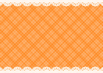 背景　レースの飾りと斜めのチェック柄　オレンジ