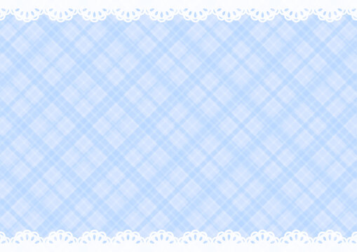 背景　レースの飾りと斜めのチェック柄　青