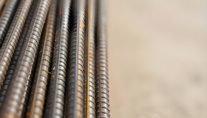 Macro Steel Rebar with Copy Space &mdash; Ultra-Detailed Industrial Texture Shot