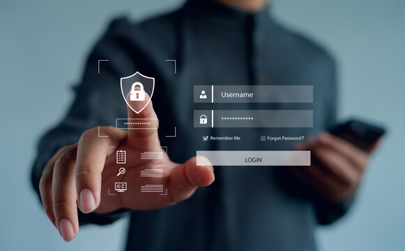 person accessing a secure login interface with a digital lock icon, representing cybersecurity, user authentication, data protection, and modern online security for safe digital access. - Powered by Adobe