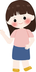 Illustration cute girl with brown hair