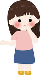 Illustration cute girl with brown hair