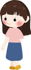 Illustration cute girl with brown hair