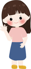 Illustration cute girl with brown hair