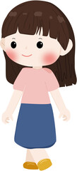 Illustration cute girl with brown hair
