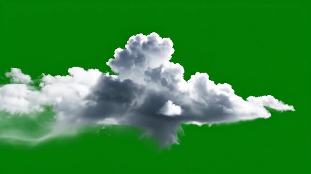 Time-lapse of single cloud growth animation on a green screen background for visual effects and