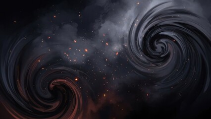 Abstract dark cosmic swirls with sparks and stars in deep space nebula