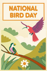 Fototapeta premium National Bird Day concept with hummingbird, Toucan illustration