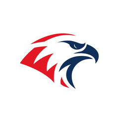 Fototapeta premium Stylized eagle head vector illustration in red and blue. Modern graphic design of a powerful predatory bird, ideal for a mascot or logo concept.