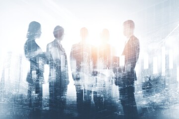 Business Investors Team in Silhouetted Cityscape Analyzing Trends