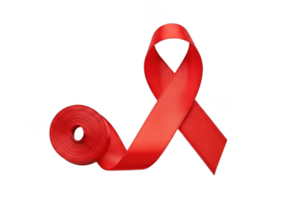 Red awareness ribbon symbol for hiv aids and other health causes, isolated on transparent background