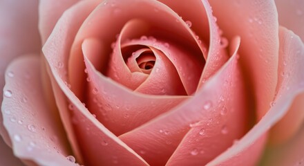 Dew-Kissed Pink Rose: A Macro View of Delicate Petals and Water Droplets