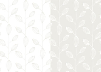 Vector seamless pattern design with hand drawn sketch leaves illustration. cloud dancer color. Color of the year 2026