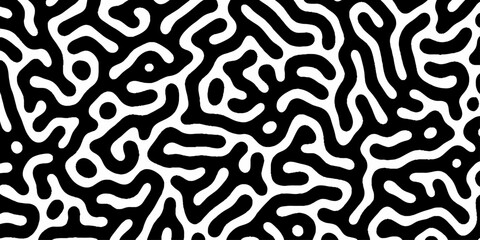 Abstract black and white pattern of swirling lines and shapes. High contrast turing pattern of black meandering lines on a white background, concept for abstract backgrounds, textile prints,decoration