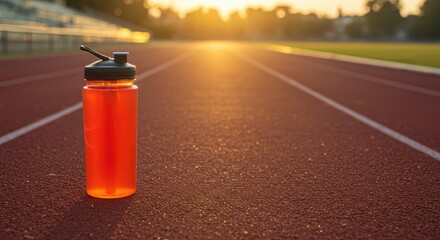 Hydration on the Track: Orange Water Bottle at Sunset