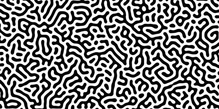 Abstract black and white pattern of swirling lines and shapes. High contrast turing pattern of black meandering lines on a white background, concept for abstract backgrounds, textile prints,decoration