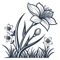 Black and White Floral Line Art Illustration