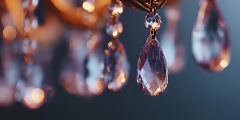Elegant crystal chandelier with sparkling glass drops creating warm ambient lighting for luxury interior design and home decor projects.