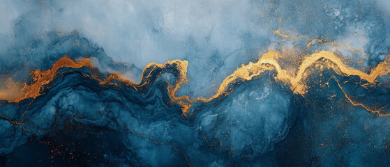 The mysterious golden hues on the dark blue canvas will serve as an atmospheric backdrop for creative projects related to art or meditation.