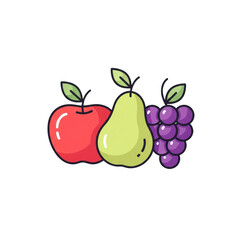 Red Apple Green Pear and Purple Grapes Icon fruit