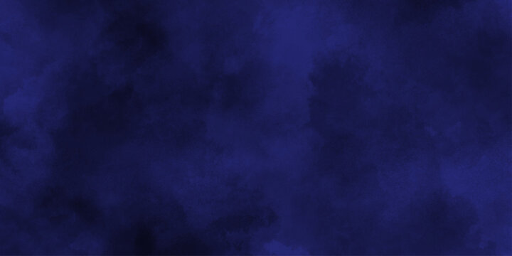Abstract dark blue watercolor cloudiness, mist, or smog background. Dark navy blue sky with black background and blurred pattern. Vivid textured aquarelle painted art design background.