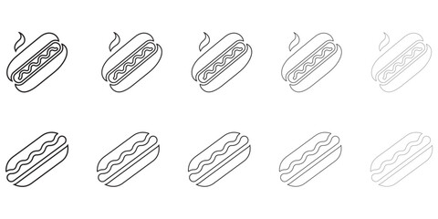 hot dog line icon vector set, hot dog fast food symbol outline icon vector illustration