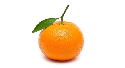 Single orange with leaf isolated on white background