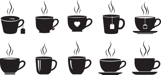Collection of Ten Hot Beverage Cups whisk illustration